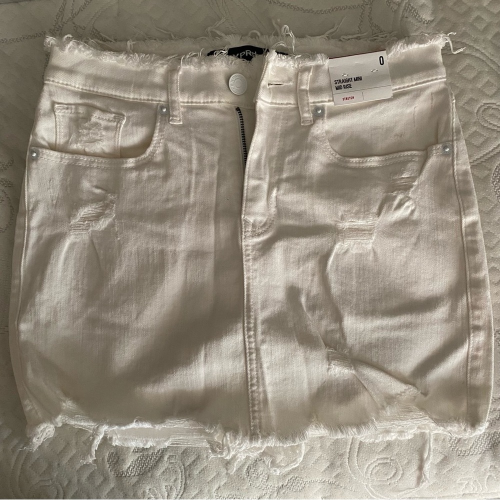 Express White Distressed Mini Skirt